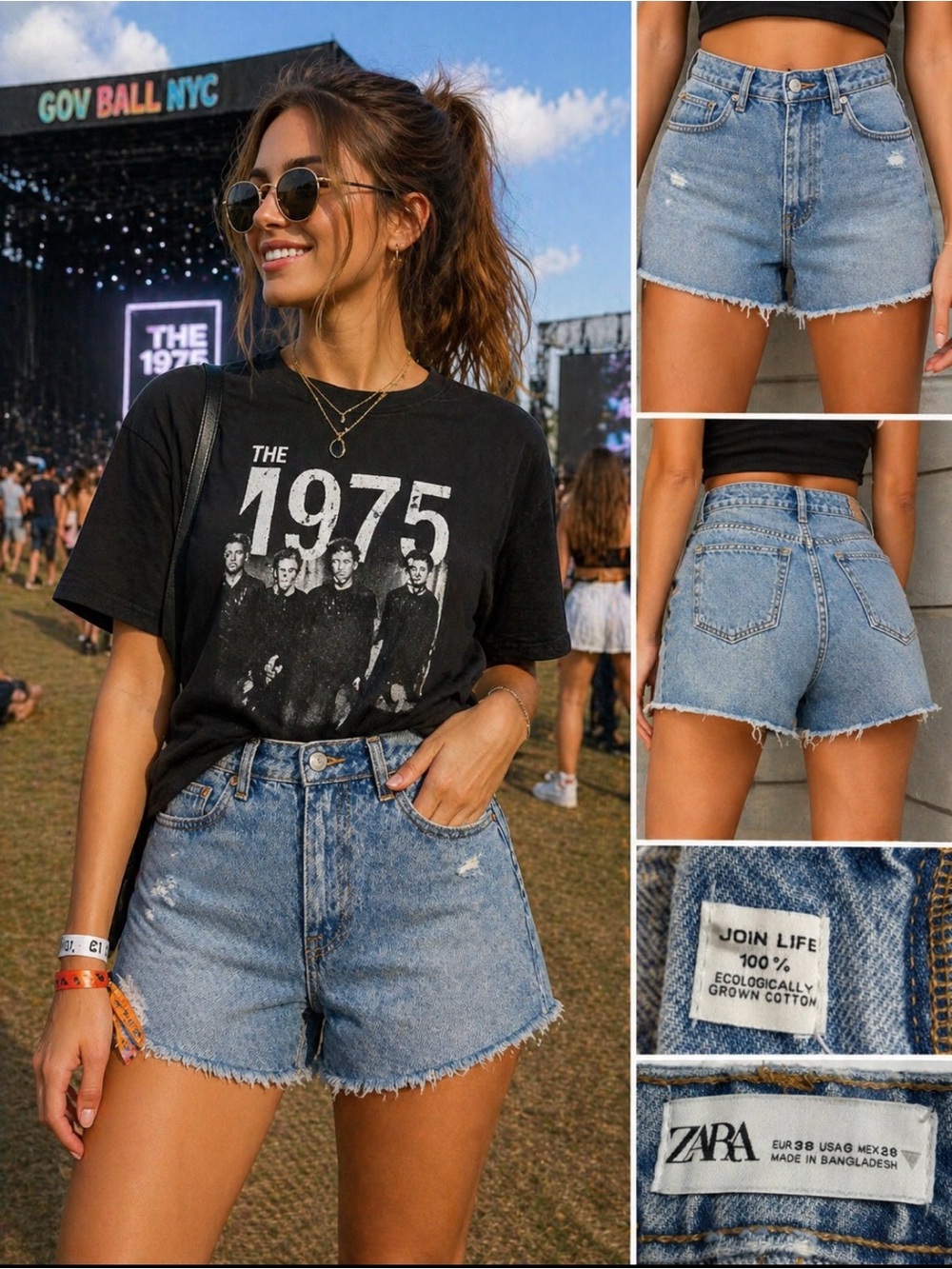 Zara Light Blue Distressed High-Waist Jean Shorts